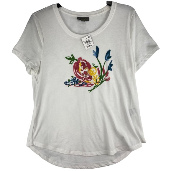 Style & Co Womens Small / Medium (See Measurements)  Perf Tee White Graphic Tee - Picture 1 of 9